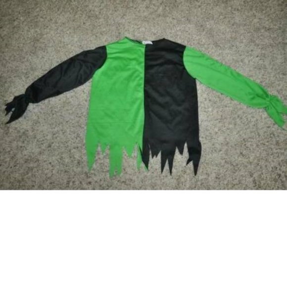 Jester Clown Halloween Costume 8/10 Green Evil 5 Pc Top Pants Hood Mask Boys - Picture 3 of 6